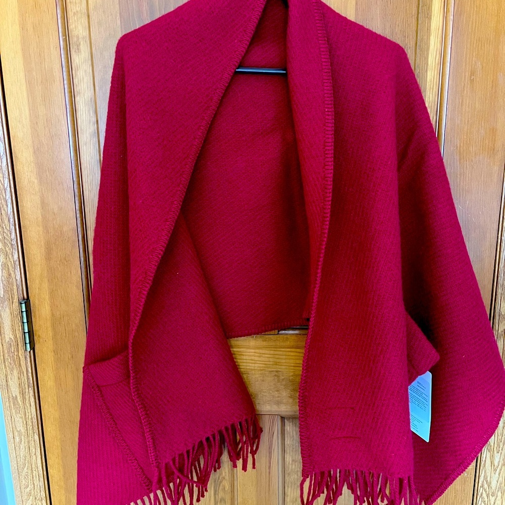 Make an offer!  Gorgeous fringed wool shawl with pockets NWT